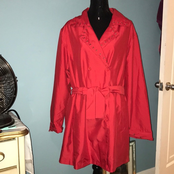 dennis basso Jackets & Blazers - NWOT Dennis Basso red rain coat trench w/bag